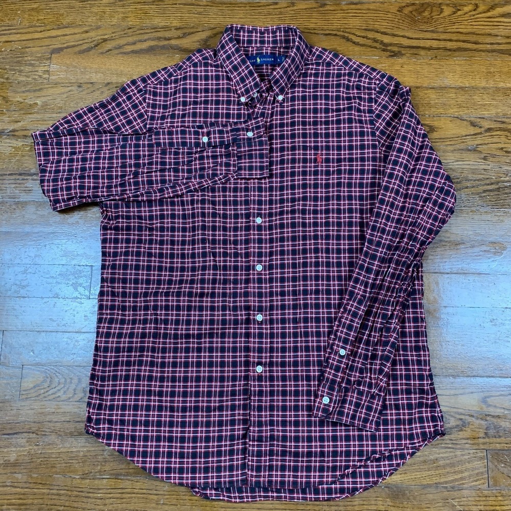 Polo Ralph Lauren Shirt Mens Large Long Sleeve Button Down Tattersall Plaid - Picture 2 of 7